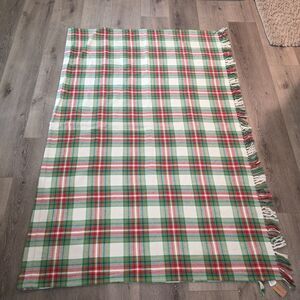 Creative Co-op 100% Cotton Christmas Plaid Fringe 90"x70" Brushed Table Cloth
